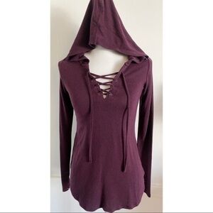 Aerie • Purple Burgundy Just Add Leggings Criss Cross Hooded Top